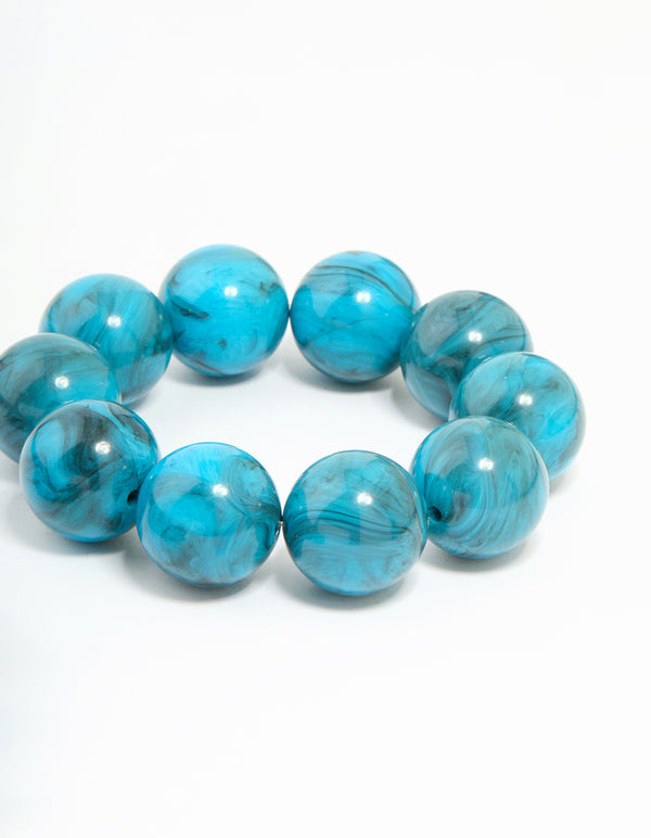 Gold Turquoise Acrylic Beaded Stretch Bracelets 2-Pack