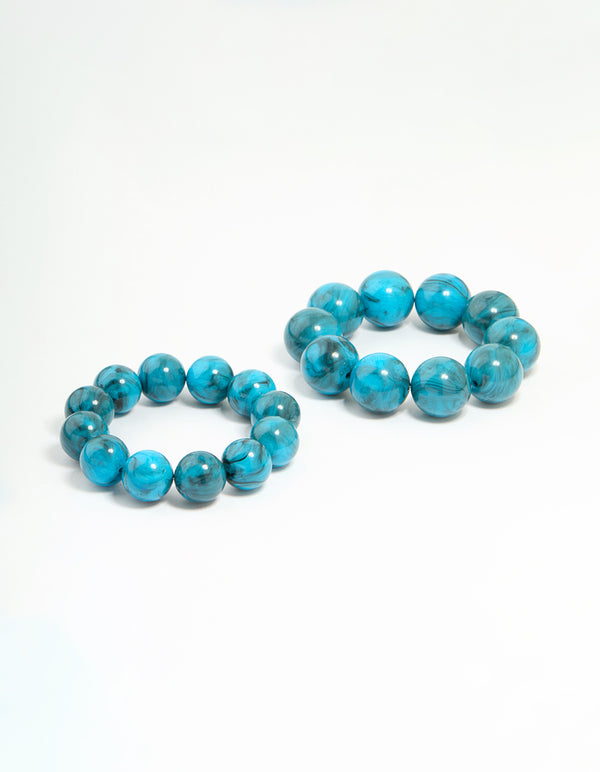 Gold Turquoise Acrylic Beaded Stretch Bracelets 2-Pack