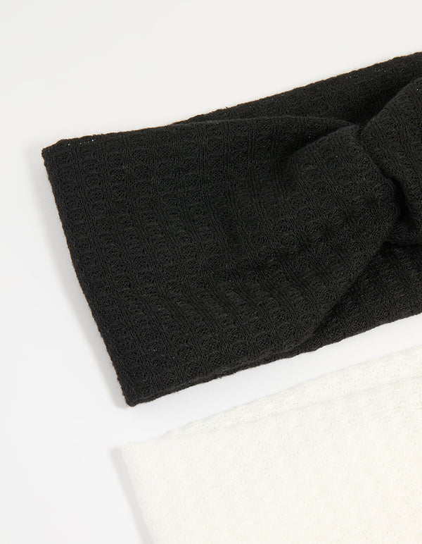 White & Black Fabric Textured Twist Stretch Headbands 2-Pack