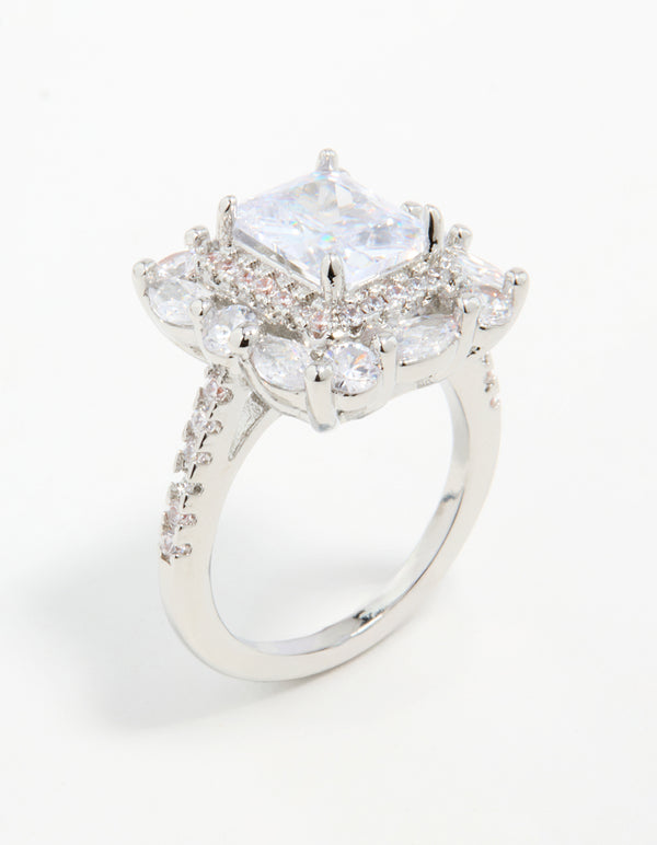 Silver Cubic Zirconia Square Ring