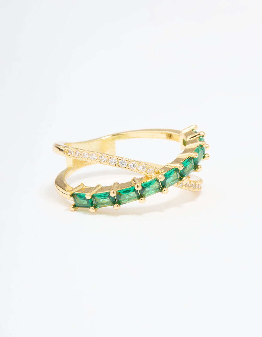 Gold Plated Green Cubic Zirconia Criss Cross Ring