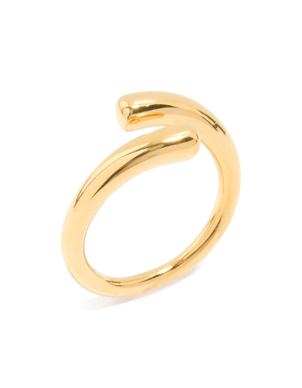 Featuring a waterproof gold plated stainless steel swirl wrap ring with dainty design side detail view
