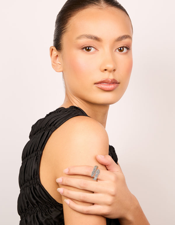 Silver Cubic Zirconia Point Wrap Ring