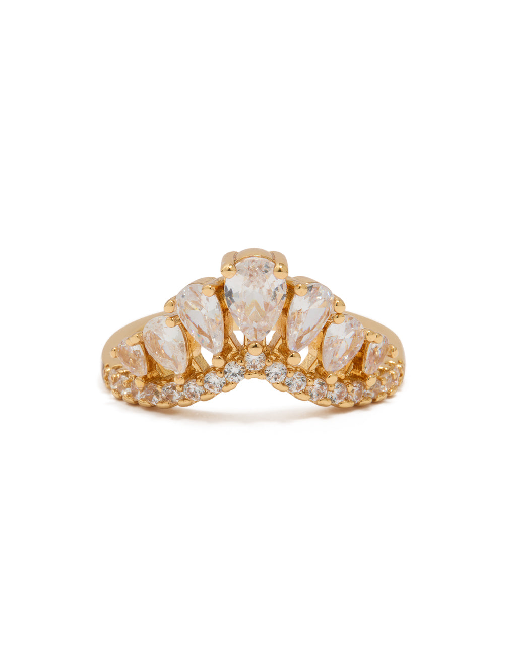 Gold Plated Cubic Zirconia Princess Cut Pear Ring