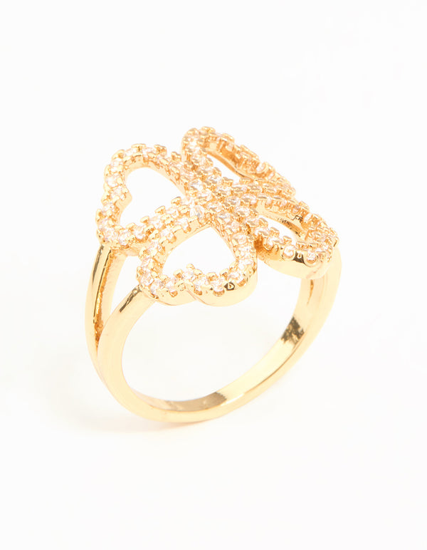 Gold Plated Cubic Zirconia Shamrock Statement Ring