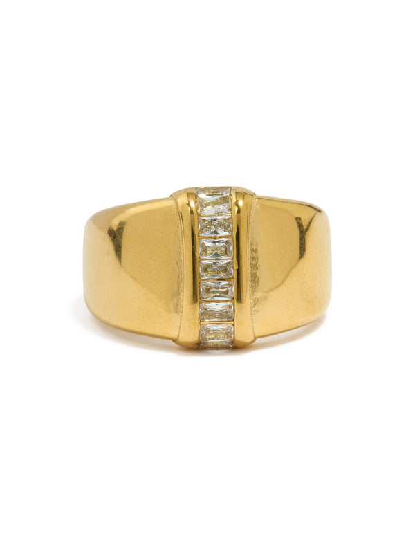 Waterproof Gold Plated Stainless Steel Cubic Zirconia Statement Ring