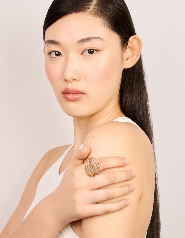 Gold Cubic Zirconia Molten Wrap Around Ring