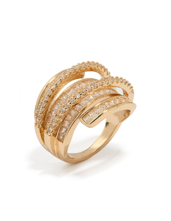Gold Cubic Zirconia Molten Wrap Around Ring