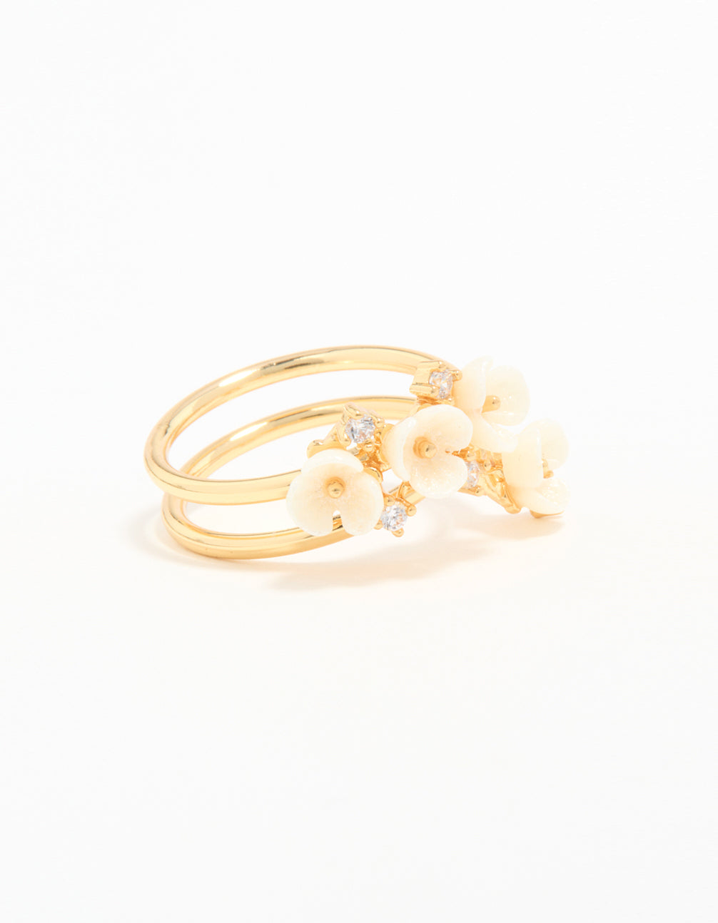 Gold Plated Cubic Zirconia Flower Wrap Ring