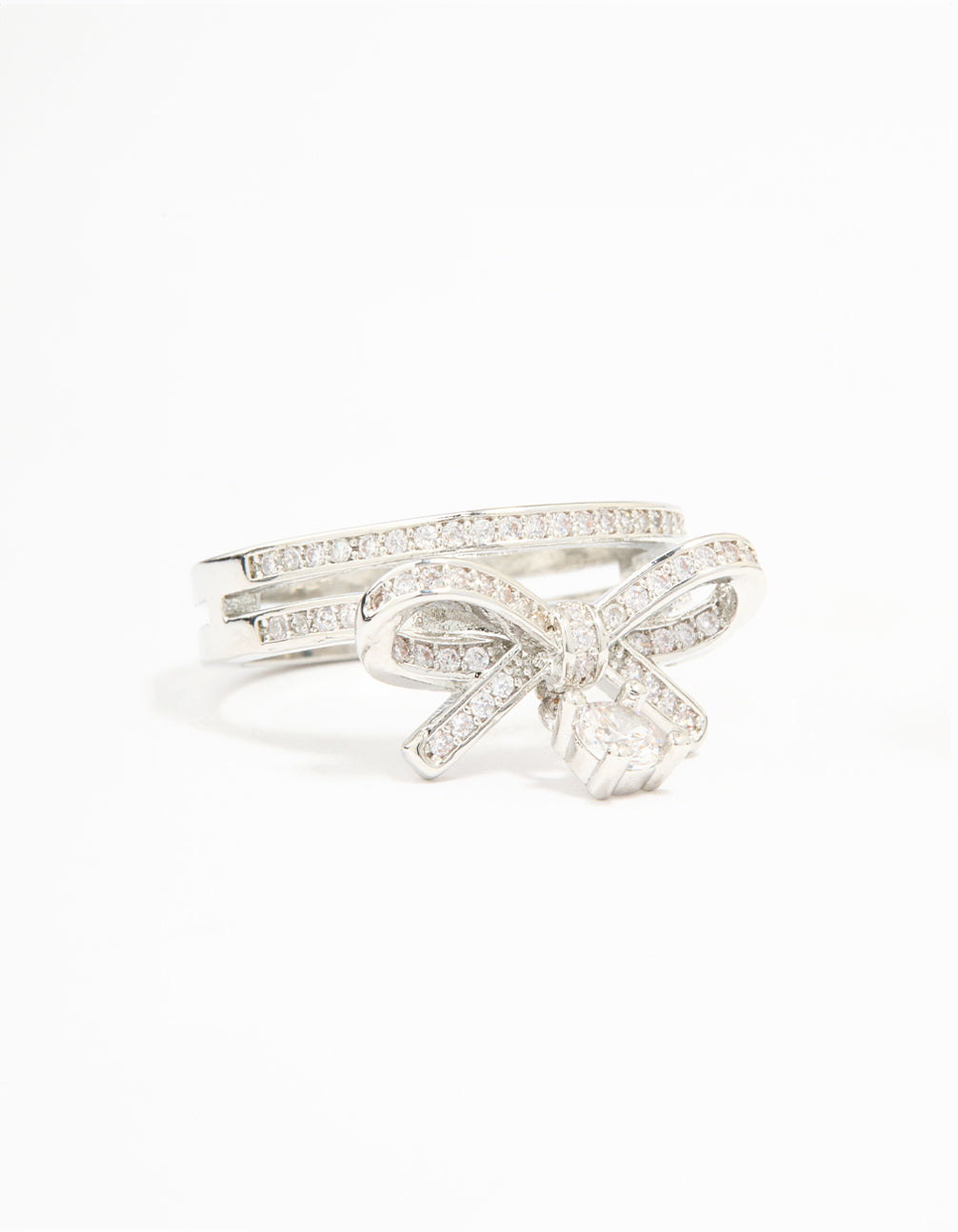 Silver Cubic Zirconia Bow Stacked Ring