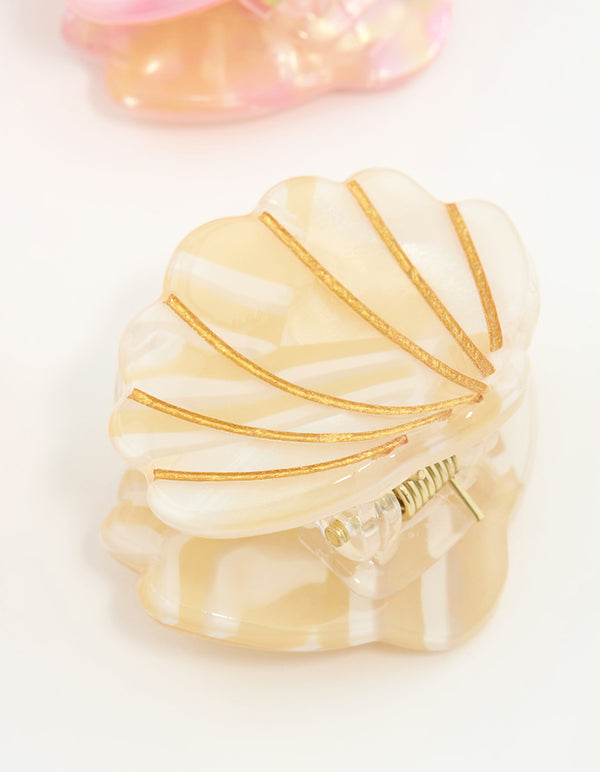 Pink & Cream Acrylic Mini Shell Claw Clips 4-Pack