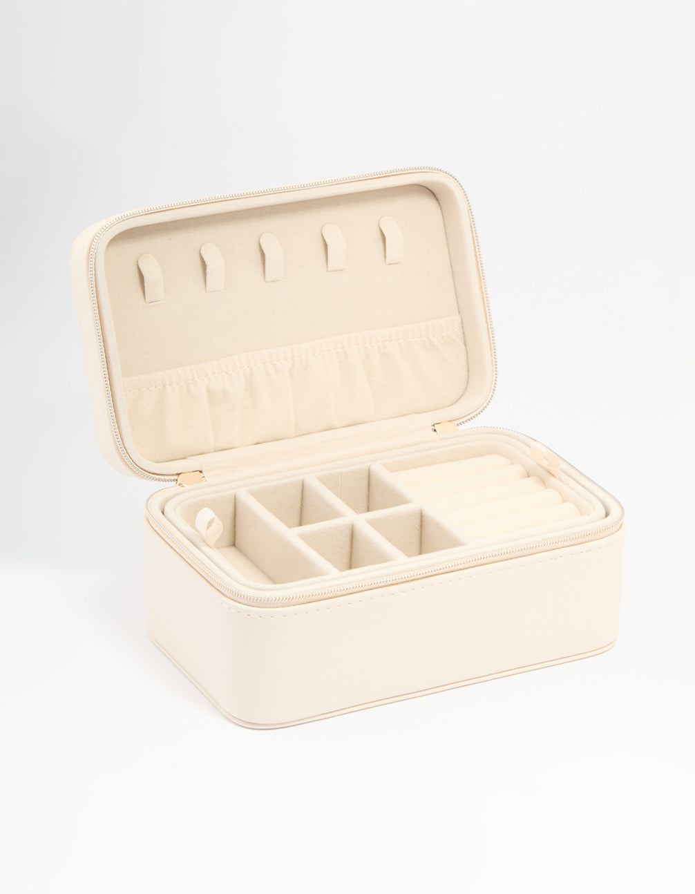 Cream PU Leather Rectangular Layered Jewellery Box