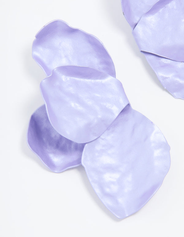 Gold Purple Coated Metal Flower Petal Drop Earrings