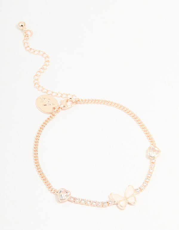 Rose Gold Plated Cubic Zirconia Butterfly Chain Bracelet