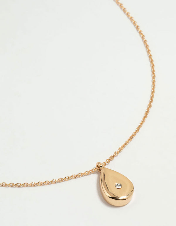 Gold Teardrop Diamante Pendant Necklace