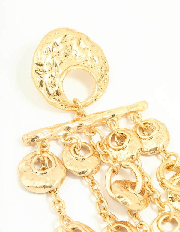 Worn Gold Large Disc Drop Earrings