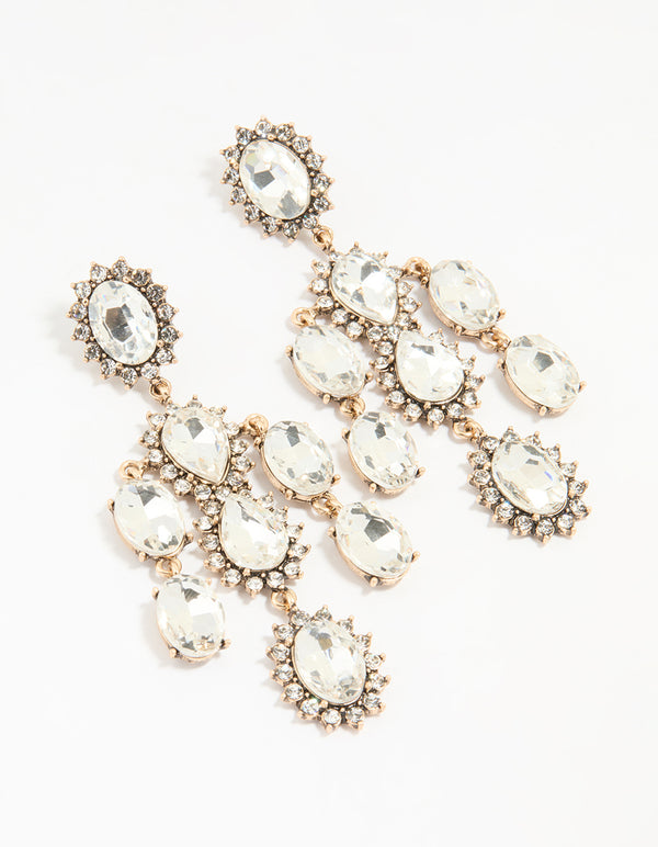 Rose Gold Diamante Chandelier Drop Earrings