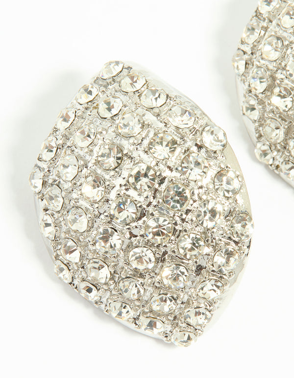 Silver Diamante Large Teardrop Stud Earrings