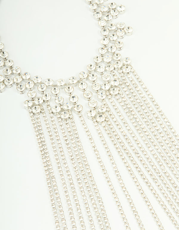 Silver Diamante Fringe Large Necklace