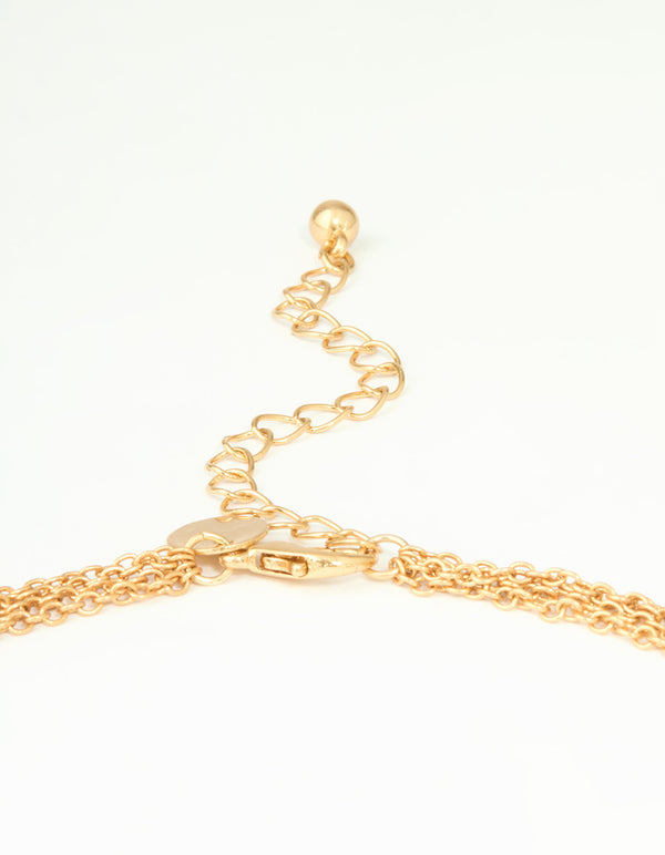Worn Gold Feather Charm Layered Necklace