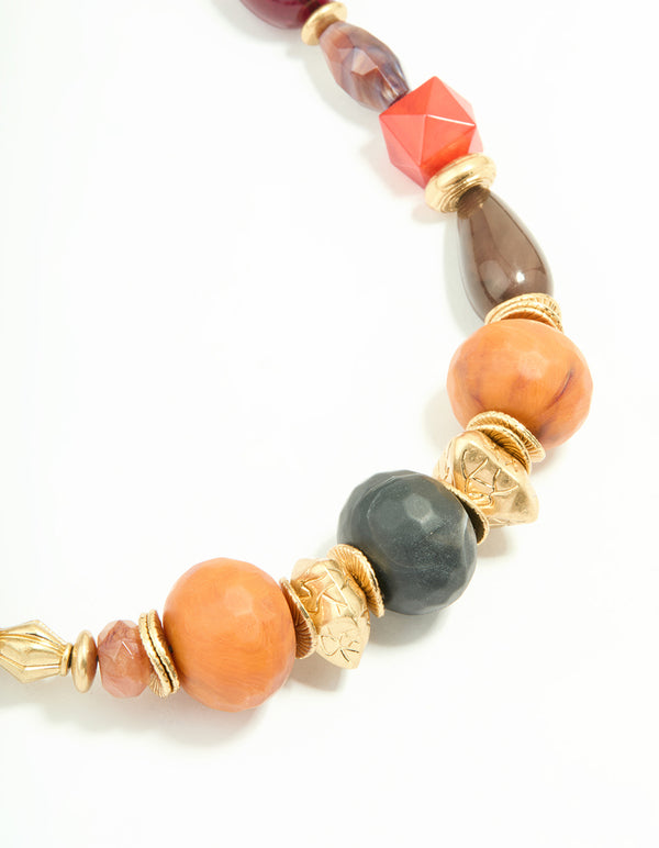 Worn Gold Multicoloured Beaded Layered Long Necklace