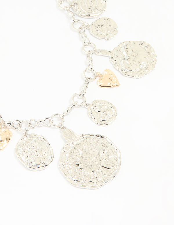 Mixed Metal Textured Charm Necklace