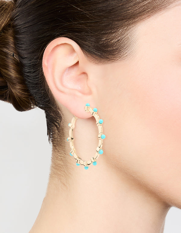 Gold Turquoise Ball Hoop Earrings