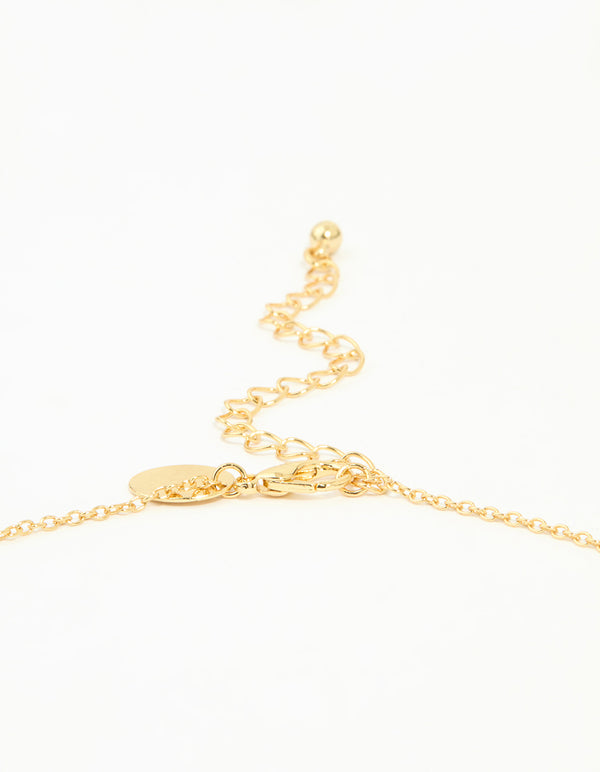 Gold Plated Green Semi Precious Stone Cross Y-Necklace