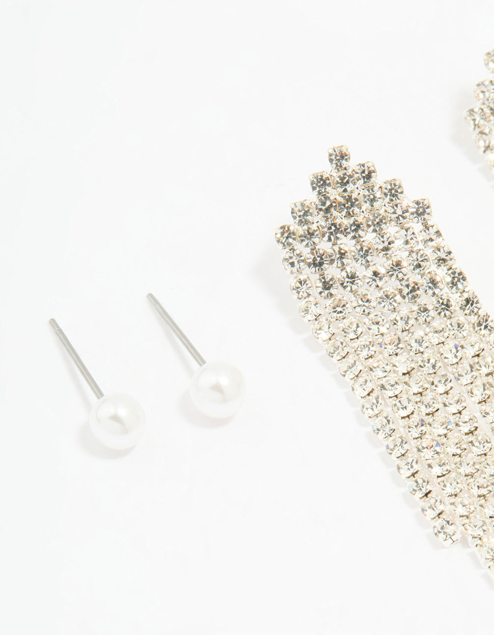 Silver Pearl Stud & Diamante Cupchain Earrings 3-Pack