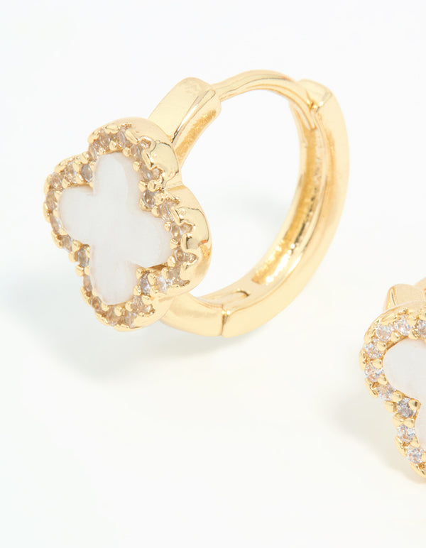 Gold Plated Diamante Mini Flower Huggie Earrings