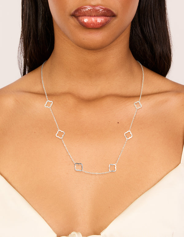 Stainless Steel Diamante Hollow Flower Necklace