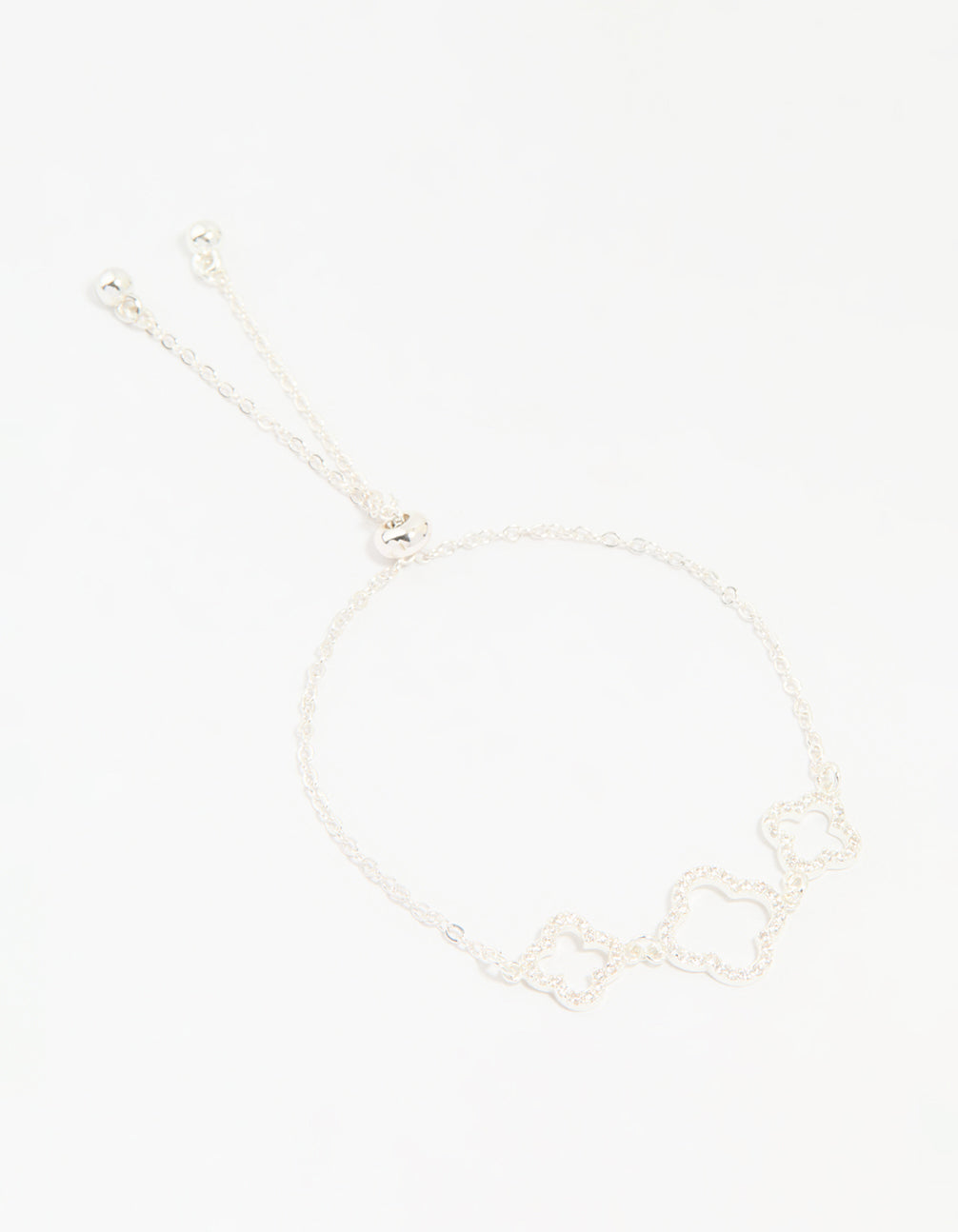 Silver Plated Cubic Zirconia Outline Triple Flower Toggle Bracelet