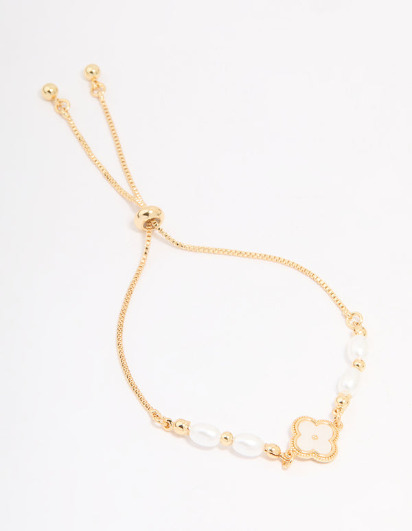 Gold Plated Pearl Flower Toggle Bracelet