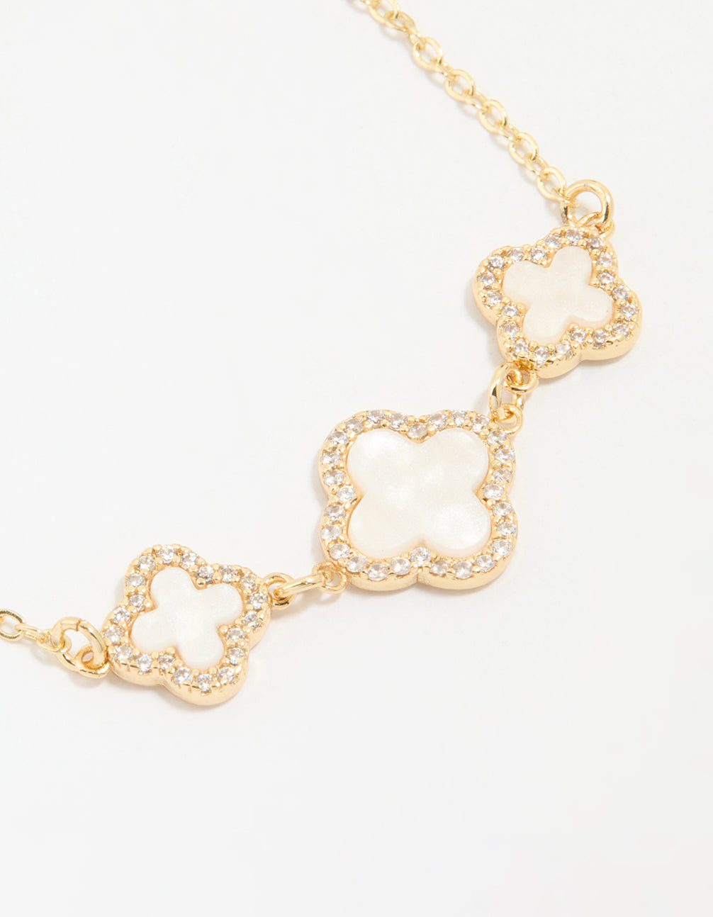 Gold Plated Cubic Zirconia Triple Flower Outline Toggle Bracelet