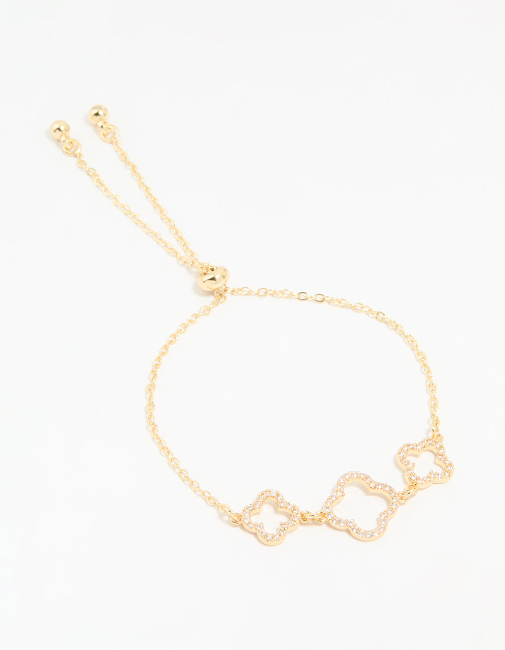 Gold Plated Cubic Zirconia Triple Flower Outline Toggle Bracelet