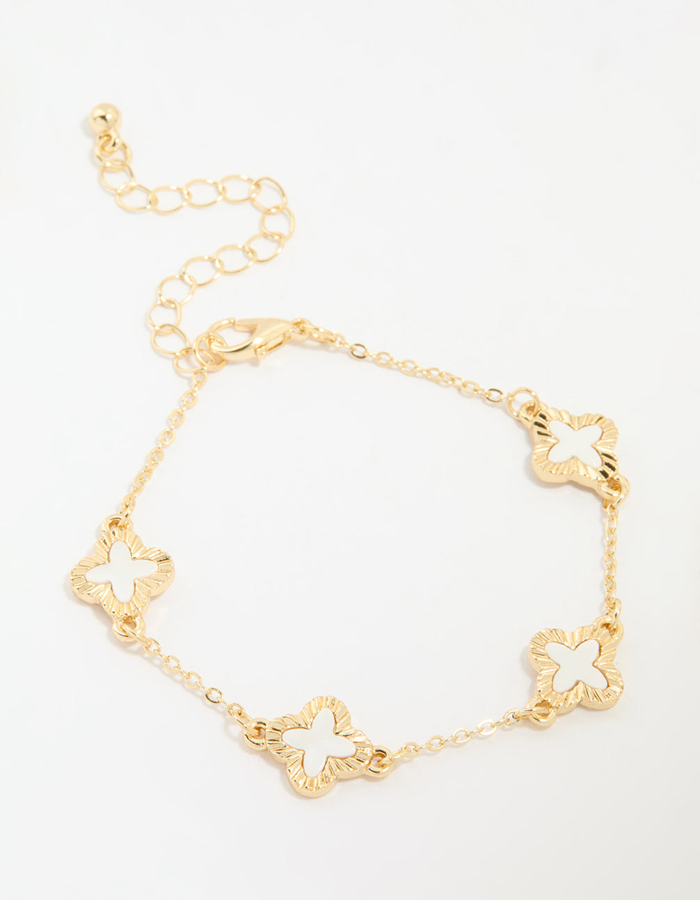 Gold Textured Cream Flower Outline Bracelet