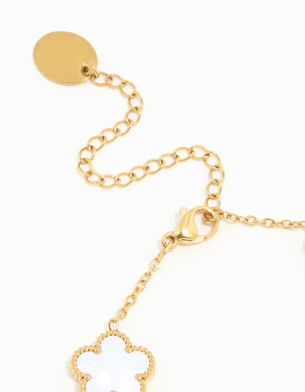 Waterproof Gold Plated Stainless Steel Diamante & Inlay Flower Charm Bracelet
