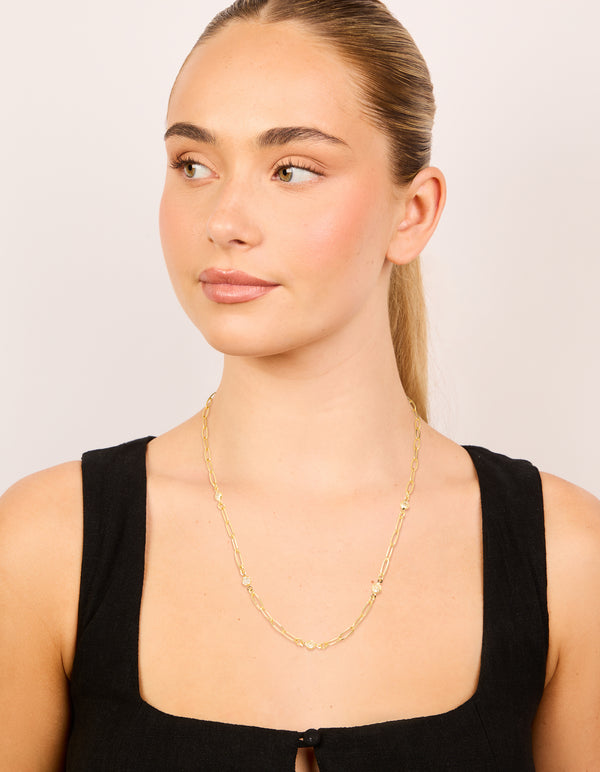 Gold Plated Brass Cubic Zirconia Open Link Chain Necklace