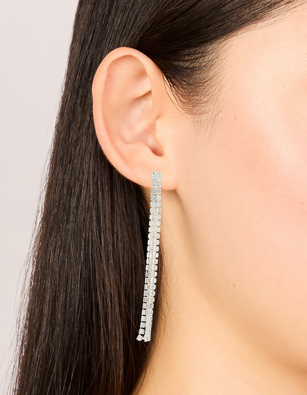 Silver Diamante Snake Chain Drop Earrings
