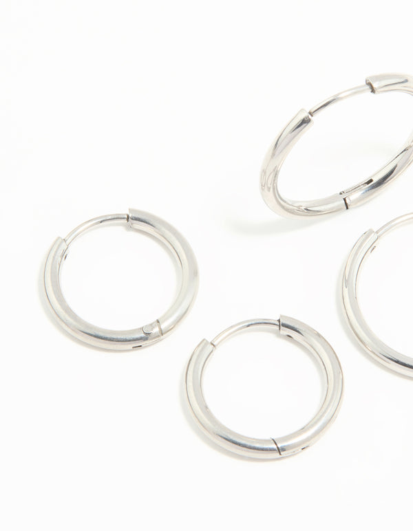 Waterproof Stainless Steel Thin Hoop Earrings 3-Pack