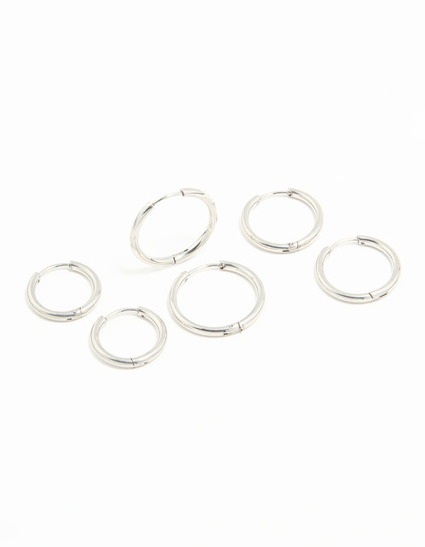 Waterproof Stainless Steel Thin Hoop Earrings 3-Pack
