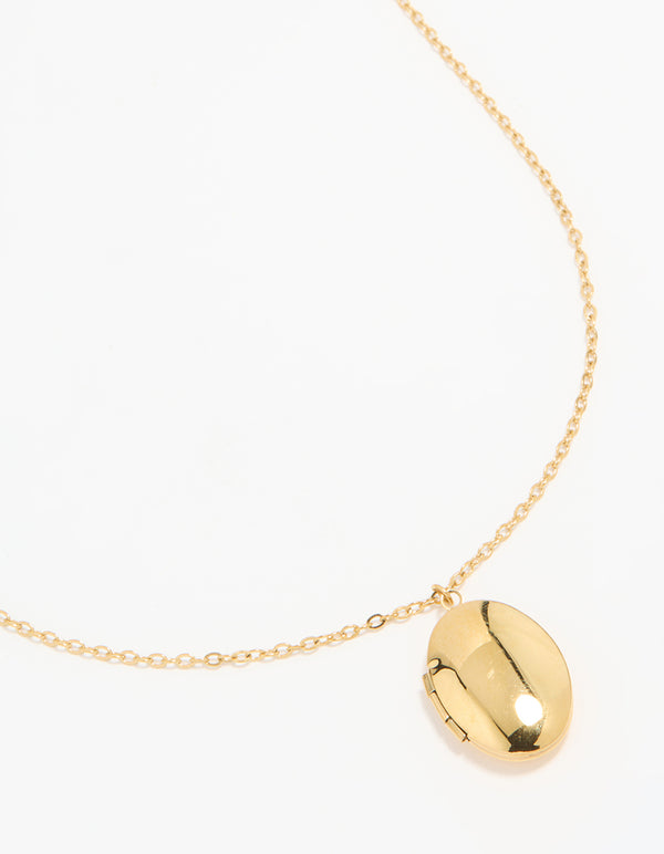 Waterproof Gold Plated Stainless Steel Oval Locket Short Necklace