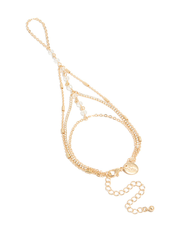 Gold Clear Bead & Diamante Layered Hand Chain