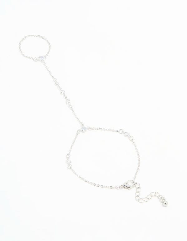 Silver Cubic Zirconia Bezel Hand Chain