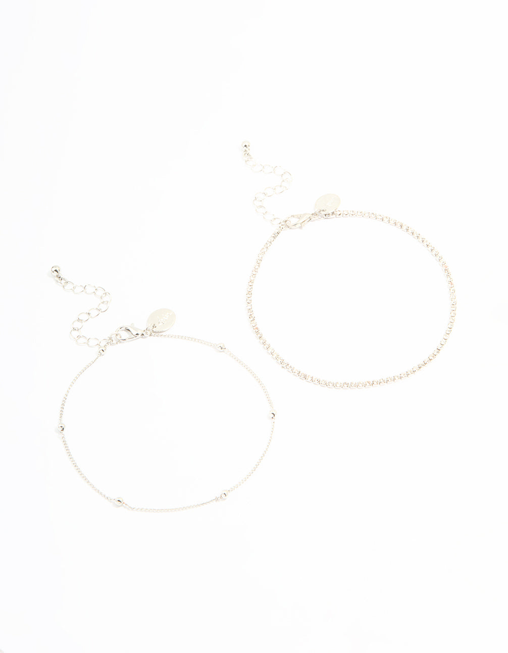 Silver Diamante & Ball Anklets 2-Pack