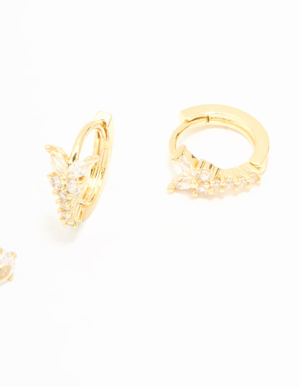 Gold Plated Cubic Zirconia Butterfly Huggie & Stud Earrings 2-Pack