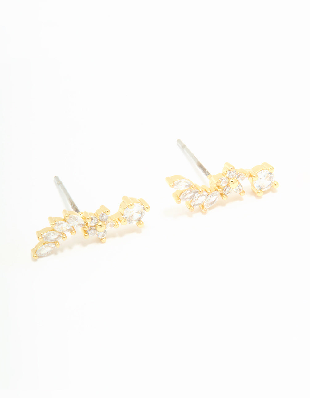 Gold Plated Cubic Zirconia Floral Crawler Stud Earrings 2-Pack