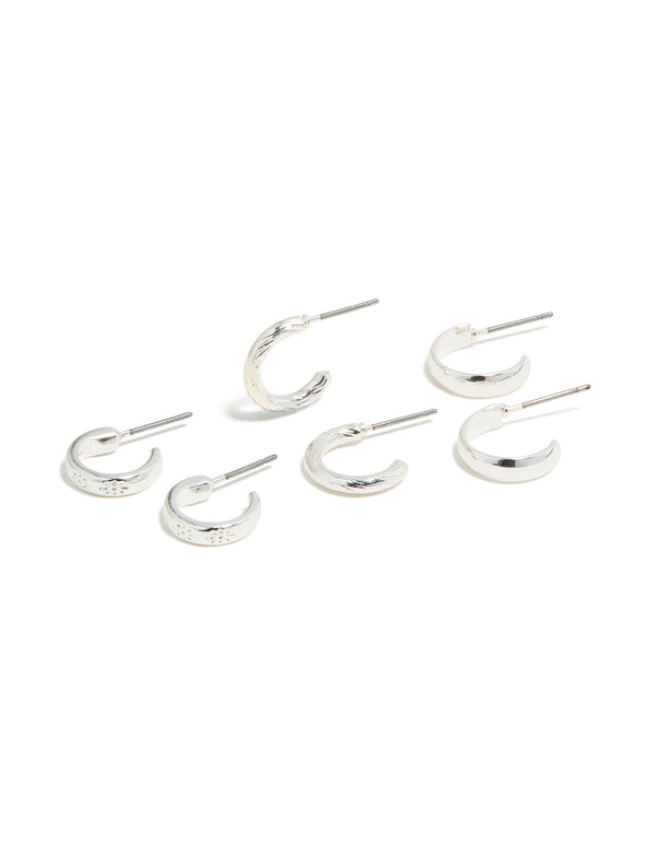 Silver Textured & Smooth Hoop Earrings 3-Pack