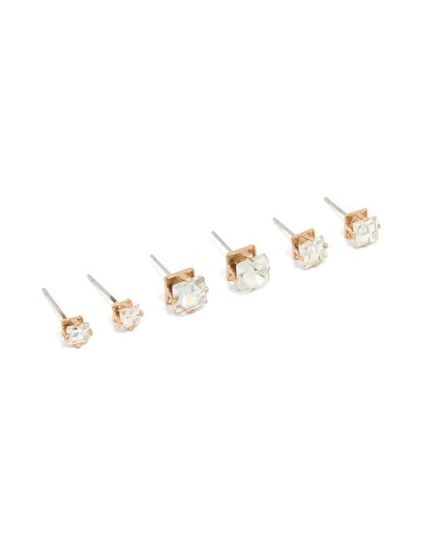 Gold Diamante Graduating Stud Earrings 3-Pack