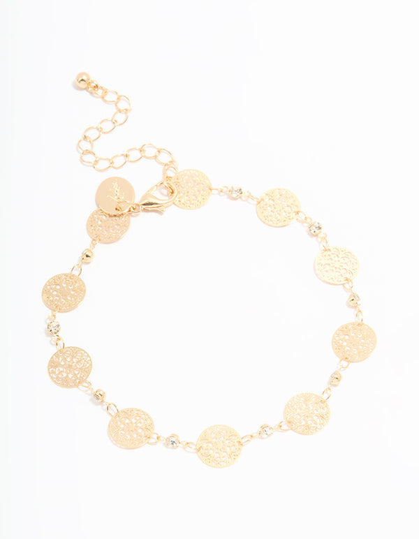 Gold Diamante Laser Cut Coin Anklet